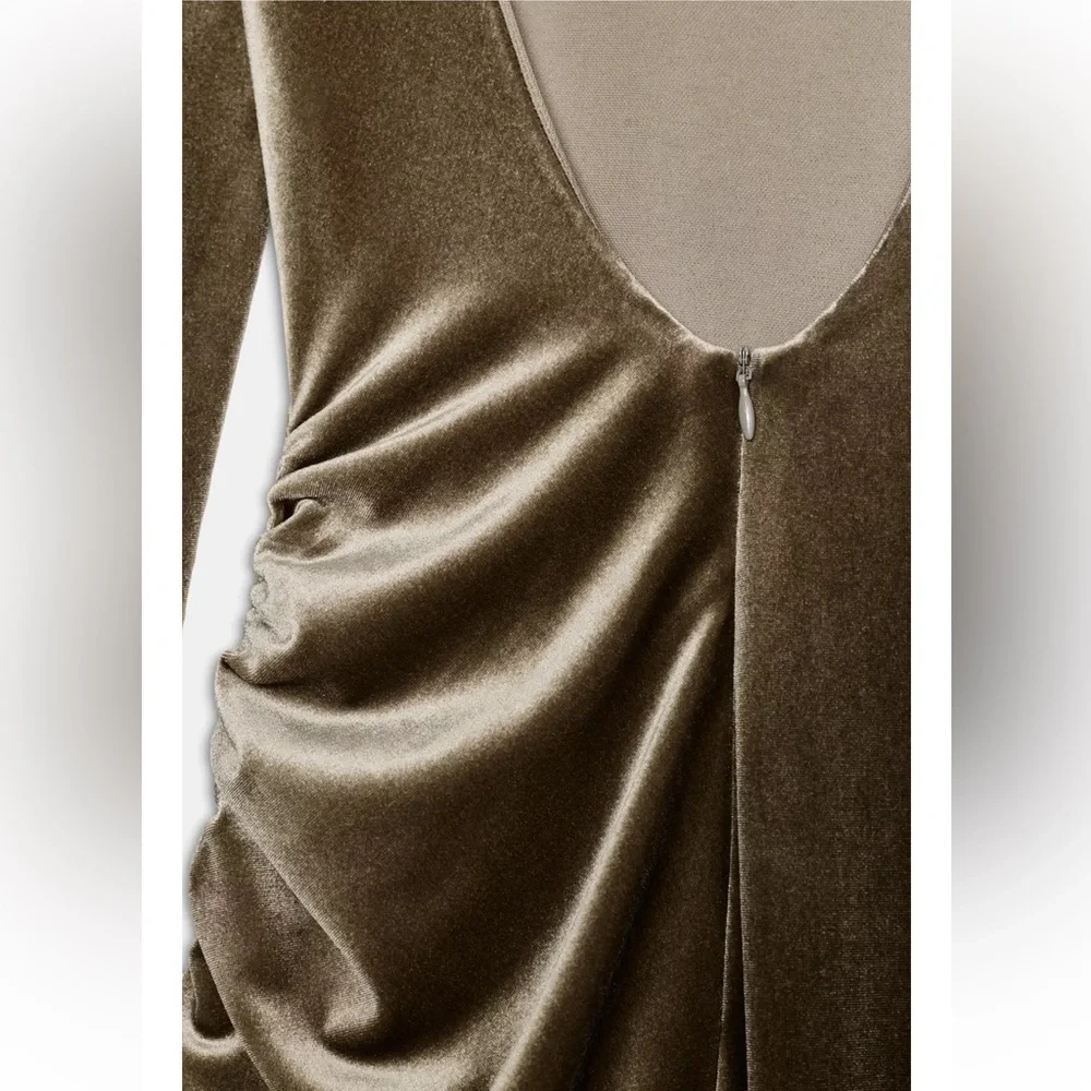 Zara Elegant Long Sleeve Velvet Dress - Picture 5 of 7
